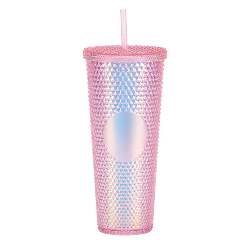 Double Studded Plastic Straw Cup Large Capacity Creative 710ml Durian Cup Portable Diamond Cup - Bellarte Enchanté Double Studded Plastic Straw Cup Large Capacity Creative 710ml Durian Cup Portable Diamond Cup